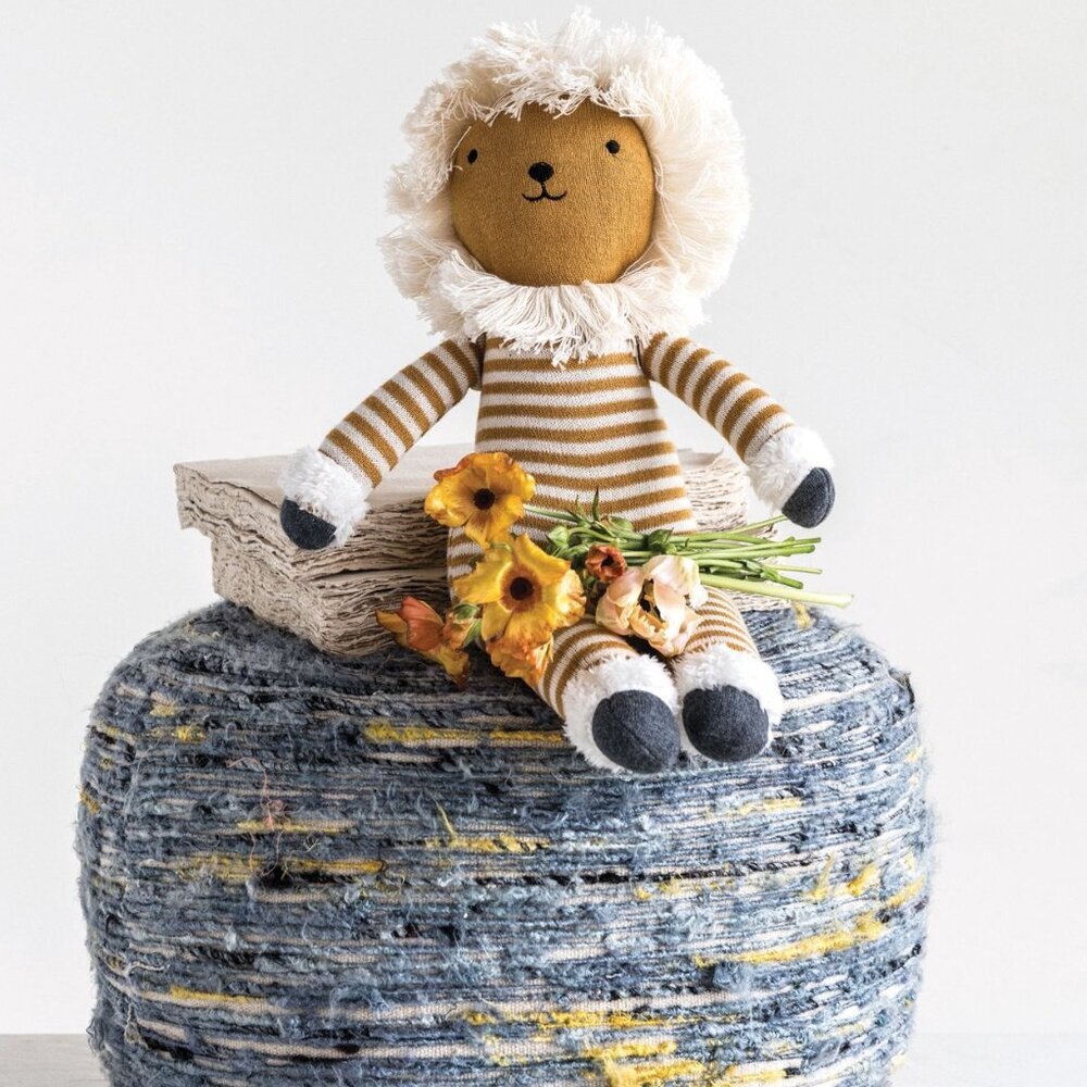 Creative Co-Op Striped Lion Stuffed Animal - Brown and Cream